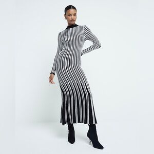 White Stripe Knitted Bodycon Maxi Dress